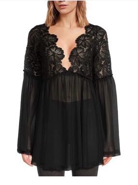 Free People Magdalene Crochet Babydoll Tunic Sz L